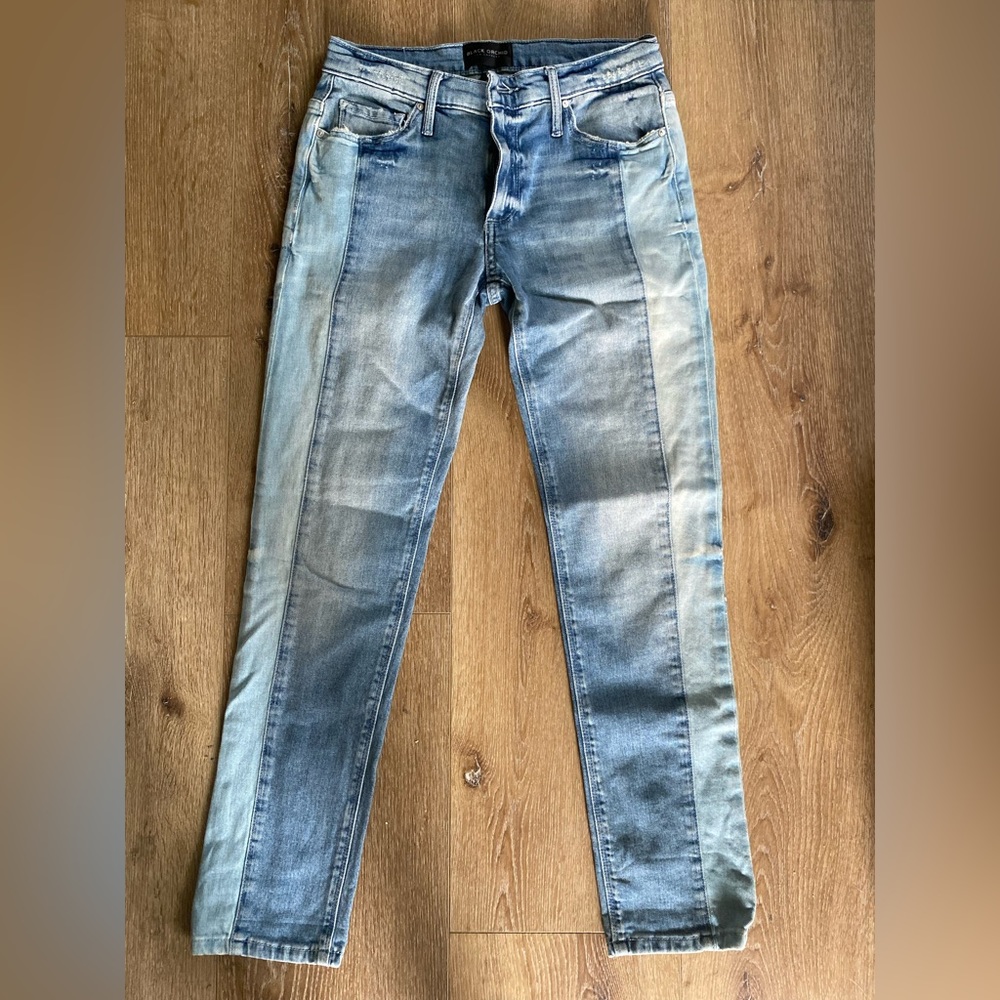 two tone boyfriend ankle jeans